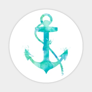 Turquoise Nautical Anchor Watercolor Painting Magnet